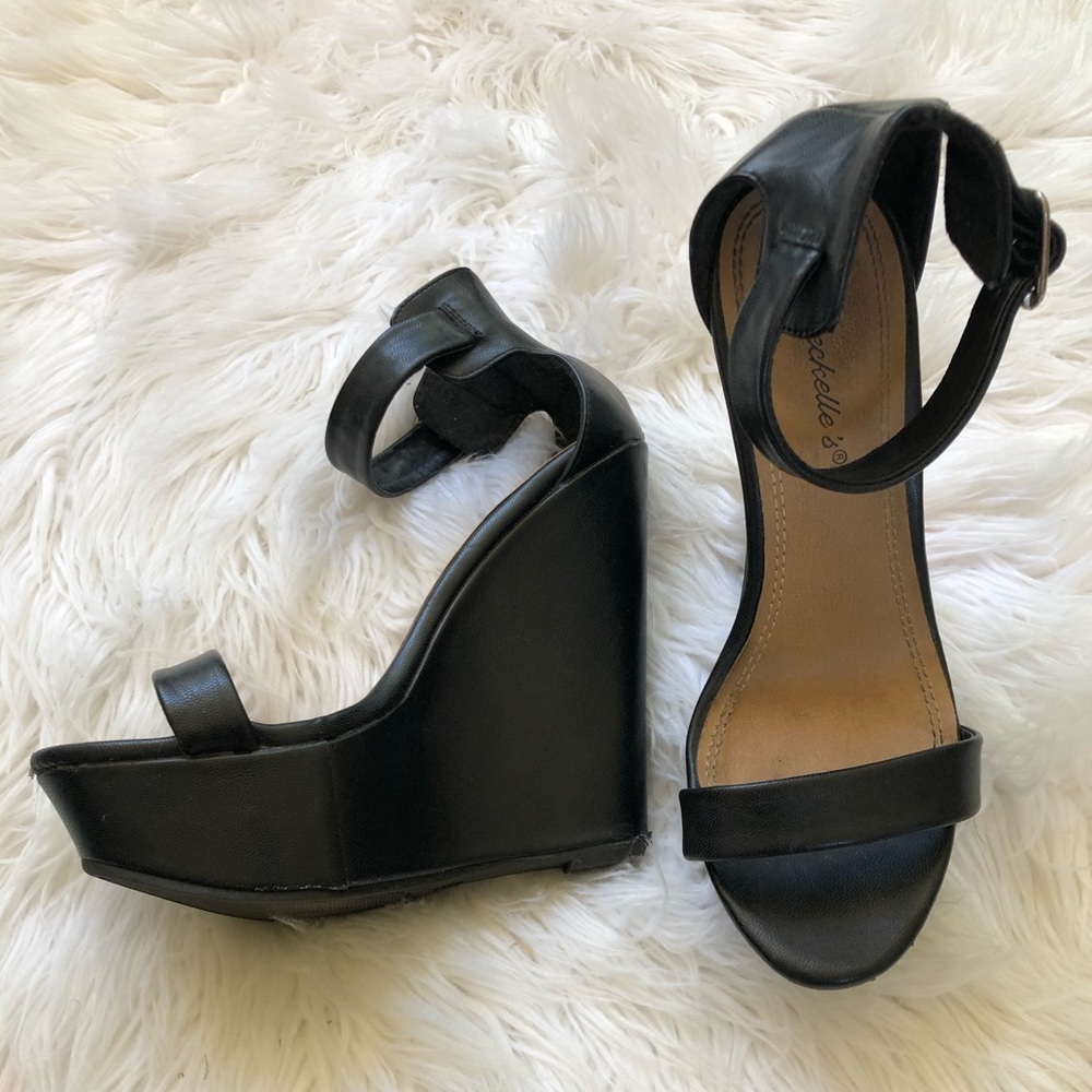 Black ankle strap wedges